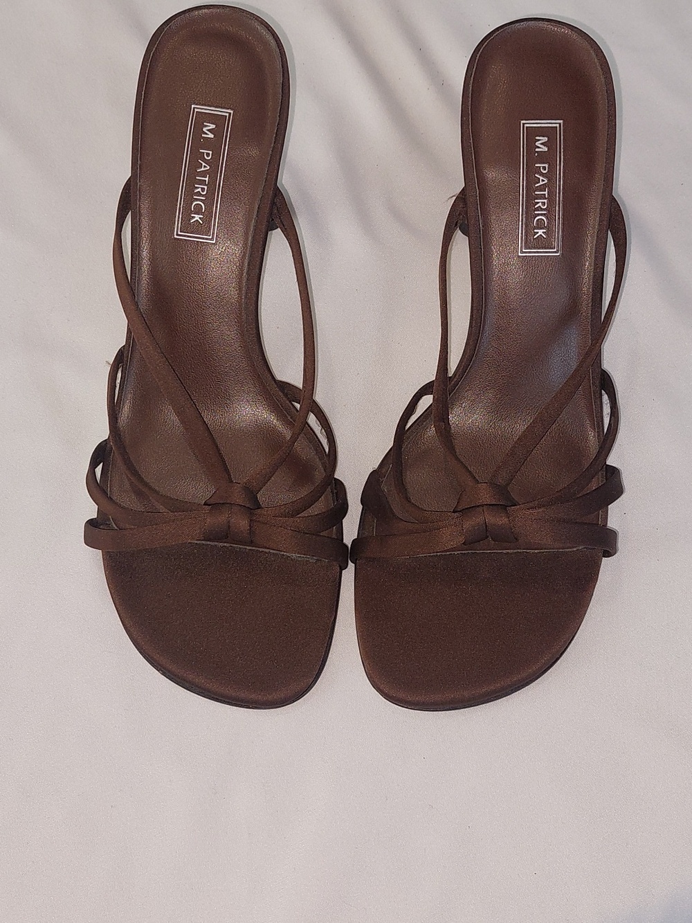M.Patrick Brown Strappy Slide Heels.brown Satin .Size 6